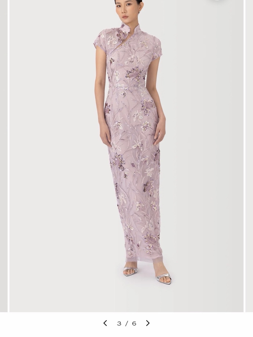 Sau Lee - Lilac Embroidered Mandarin-Collar Maxi Dress